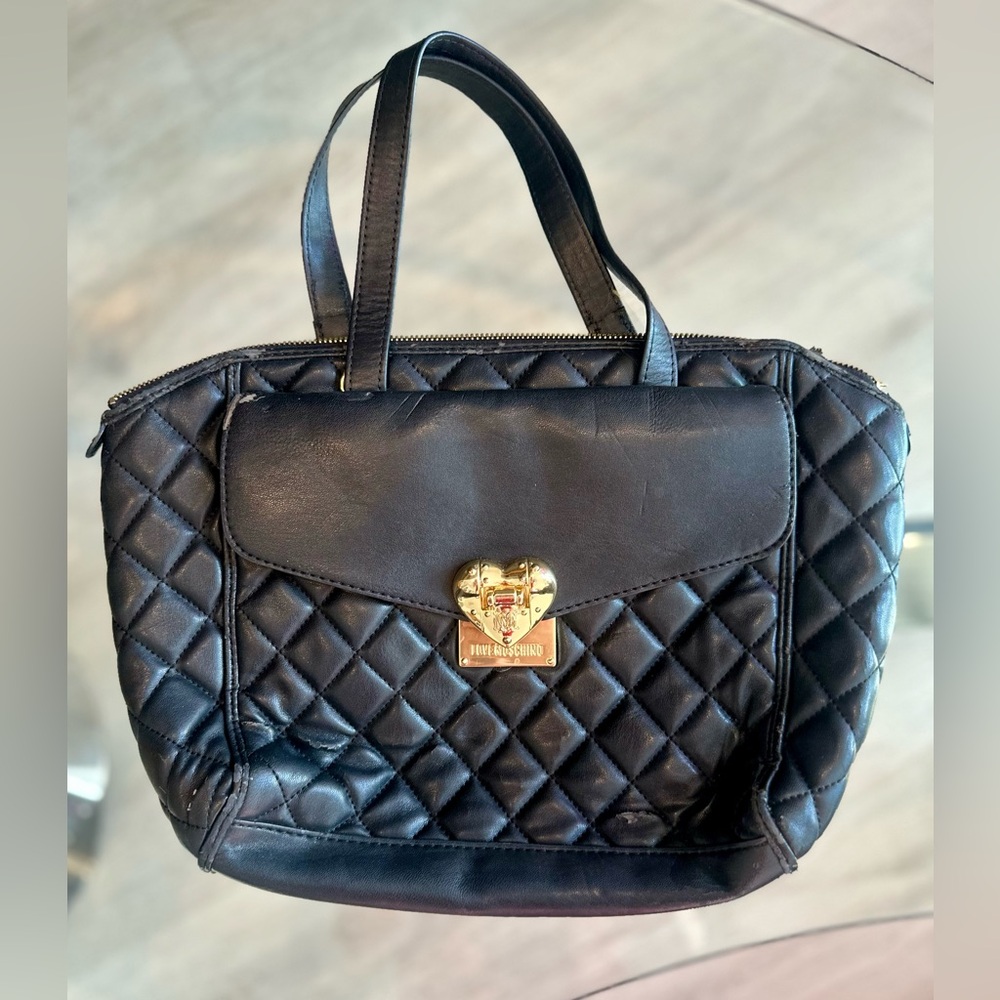 Love Moschino Black Leather Quilted Hand Bag